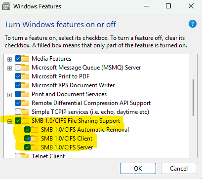 turn windows features on or off